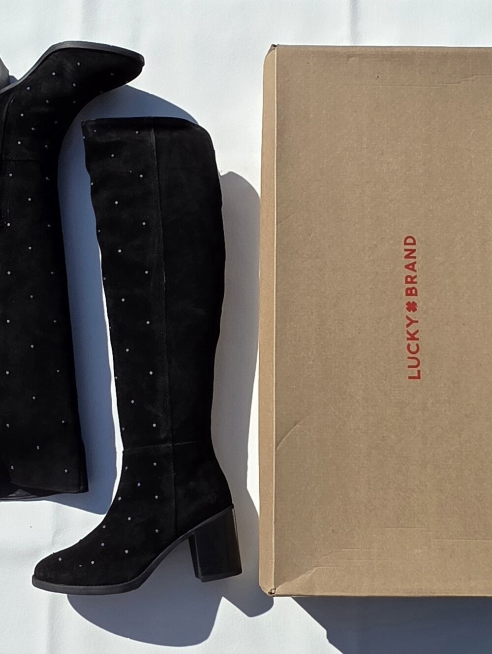 Lucky Brand Borah Studded Over The Knee Boots Women 5 Black Suede Leather NIB